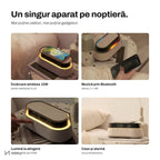 Mână care apasă butonul ceasului NIRU LumoSound dimineața, bej