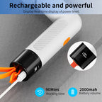 Detalii baterie perie electrică: capacitate 2000mAh, autonomie de lucru 90 minute și afișaj digital al nivelului de energie.