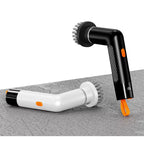 Set de perii electrice rotative pentru curățare, disponibile pe negru și alb. Dispozitivele includ afișaj LED pentru nivelul bateriei, capete cu peri gri și mâner ergonomic anti-alunecare.