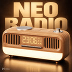 Radio retro NIRU NeoRadio în studio, cu numele NEORADIO scris mare în spate