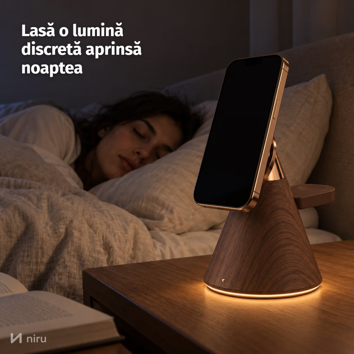 Stand de încărcare magnetic NIRU LumoDock: lasă o lumină discretă aprinsă noaptea