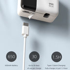Detaliu încărcare sterilizator NIRU ProUV prin cablu Type-C: baterie de 650 mAh cu autonomie de până la 30 de zile. Încărcare rapidă completă în doar 1.5 ore.