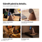 Telefon prins magnetic pe standul de încărcare NIRU LumoDock pe birou