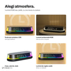 Ceas NIRU LumoNeon cu lumină RGB sau caldă și ora mereu la vedere, în patru ipostaze