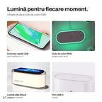 Telefon pus pe lampa cu încărcător wireless NIRU LumoGlow, pe birou